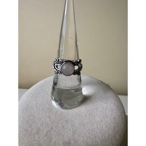 Womens Sterling Silver Tone Ring White Gemstone Stone Size 6.5 Boho Statemente